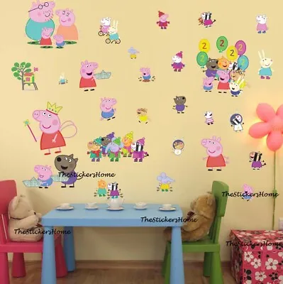 Peppa Pig Wall Stickers Baby Kids Bedroom Nursery Decor Art Mural Decal • £7.98