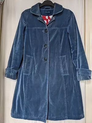 Sz 8 Boden French Navy Velvet Cotton Lined Coat Vintage-Look Boho READ DESCRIPT • £17.99