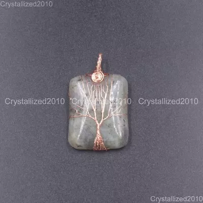 Natural Gemstones Tree Life Rectangle Reiki Healing Pendant Beads Rose Gold 18K • $12.98