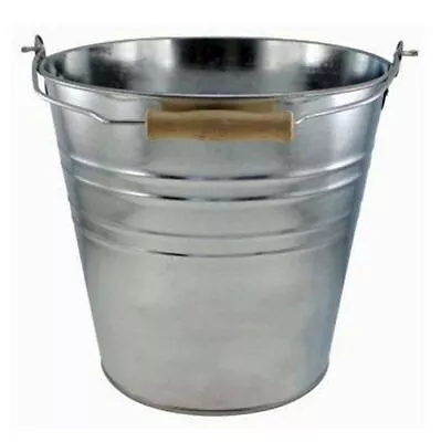 Traditional Galvanised Strong Steel Metal Small Large Bucket With Wooden Handle • £7.95