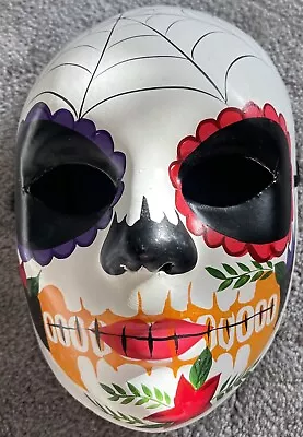 Day Of The Dead Skull Mask Painted Dia De Los Muertos Masquerade With Ribbon Tie • £2.99