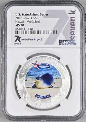 2021 $5 Cook Island Hawaii-Monk Seal NGC MS70 U.S. State Animal Series • $87.77