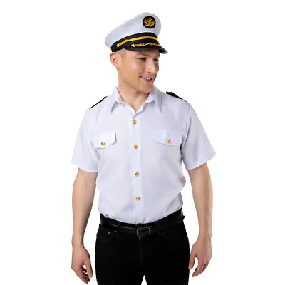 Mens CAPTAIN Sailor Pilot Shirt Fancy Dress Costume Airline Adult Military E3302 • £13.95