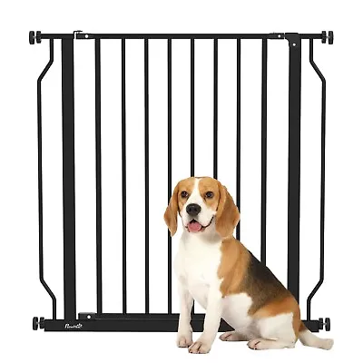 PawHut Dog Gate Wide Stair Gate W/ Door Pressure Fit 75-85W Cm Black • £28.99