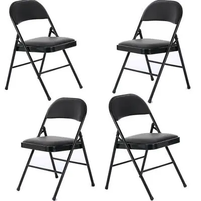 4 Pack Black Padded Folding Chairs Stackable Picnic Party Commercial Set Of 4 • $63.98