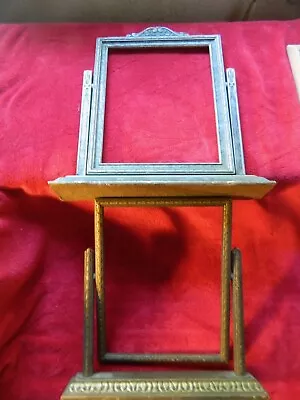 2 ANTIQUE VINTAGE  ART DECO STANDING TILT Silver WOOD PICTURE FRAMES C.1920 • $39.99