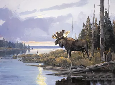 A Distant Rival By Luke Frazier Bull Moose Animals SN LE Wildlife Print On Paper • $150