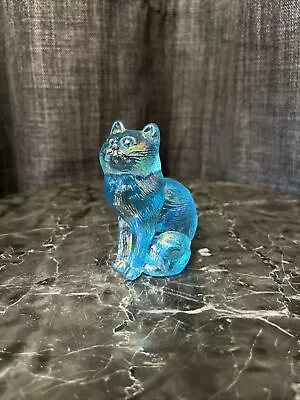 Mosser Blue Carnival Blue Glass Sitting Kitten Cat Figurine • $99.99