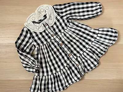 Baby Girl 9-12 Months Zara Black White Checked Dress With Collar • £3