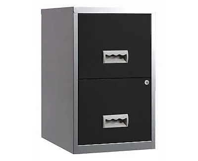 2 Drawer Filing Cabinet Pierre Henry A4 Steel Lockable - Silver Black - QUALITY • £59.99