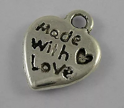 16g (Approx 30pcs) Tibetan Silver Colour Love Heart 'Made With Love' Charm • £1