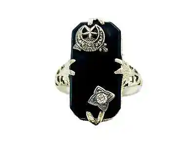 Antique Diamond Onyx 14k White Gold Victorian Mourning Pinky Signet Ring Sz 2.5 • $395