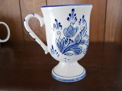 $19.99 • Buy Delft Mug Coffee Cup Cobalt Blue Windmill Dutch Flower Vtg Hand Painted Pedestal