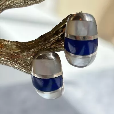 CNA 925 Sterling Silver Mother Of Pearl Lapis Lazuli Half Hoop Earrings • $32