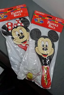 Mickey Mouse & Minnie Mouse Paddle Ball Set Of 2 TootsieToy Vintage Disney 1995 • £9.65