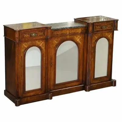 Lovely Victorian Walnut Marquetry Inlaid Credenza Sideboard Marble Top Mirrored • $2336.46