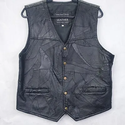 Navarre Leather Company Vest Men XL Snap Up Biker Riding Lined Pockets Patchwork • $50