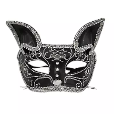 Masquerade Cat Mask Women Black Silver Glitter Halloween Costume Party Festival • $12.97