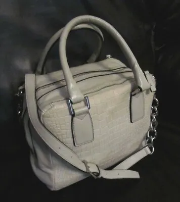 MARC FISHER Gray Taupe KYRA Croc Embossed Leather Satchel Bag Classy Purse EUC • $34.77