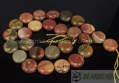 Natural Picasso Jasper Gemstone Round Coin 14mm Loose Beads 15  Jewelry Making • £6.29