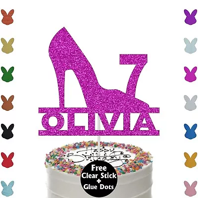 High Heel Shoe Glitter Cake Topper Personalised Girls Birthday Party Decoration • £2.95