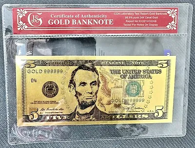 1 Gram 24k Gold Leaf $5 Bill Foil Bar Note W/ COA • $15