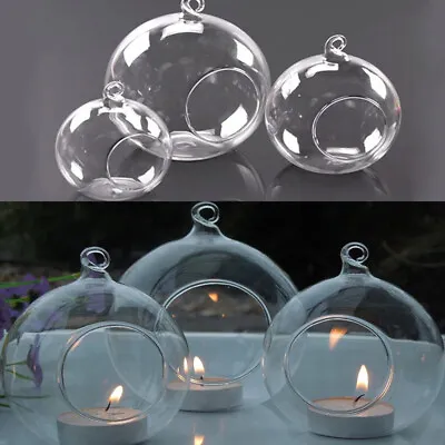 6-36X Clear Glass Ball Fillable Bauble Hanging/Table LED Candle Tea Light Holder • £10.95