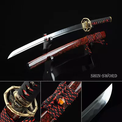 Japanese Clay Tempered 1095 Folded Steel Wakizashi Sword Real Hamon Full Tang • $248