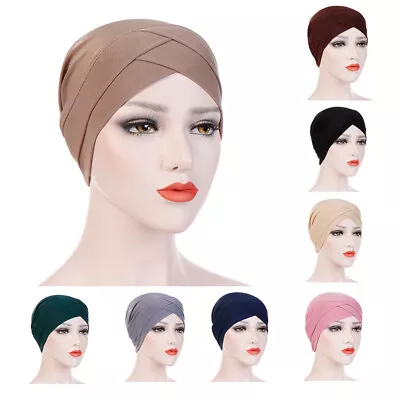 Women Stretchy Hat Turban Caps Cross Head Wrap Chemo Bandana Muslim Scarf Hijabs • $2.99