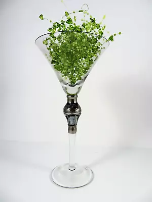 Tall Martini Glass Centerpiece 10 Inch Clear Stem Silver Baluster Smoked Bowl • $15.29