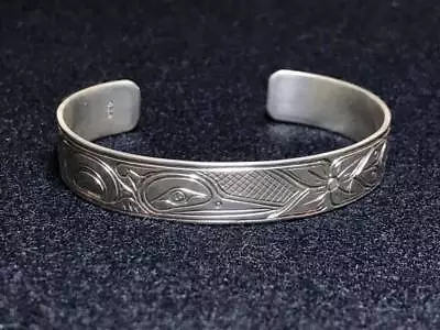 Signed Hummingbird Sterling Silver Haida West Coast Native Art Child's Cuff • $195