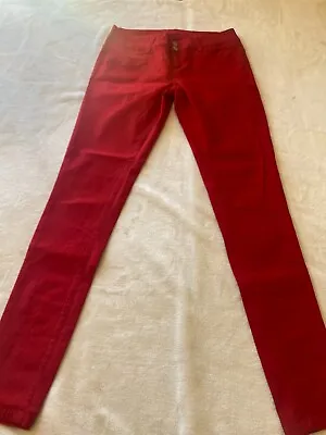 VIP Jeans Women's 11-12 Red Elastic Waste Button Pocket's Beltloops Cotton Blend • $9.29