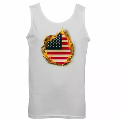 £11.99 • Buy USA National Flag Flames Mens American Vest Stars & Stripes 4th Of July Top