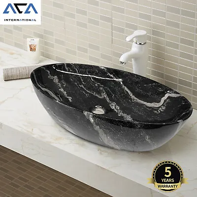 Bathroom Black Hand Wash Ceramic Basin Vanity Sink Bowls Oval Above Counter Top • $184.99