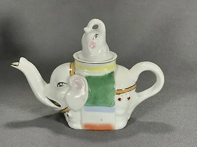 Vintage ~ Elephant Shaped Teapot With Baby Elephant Lid Pie Ceramic Porcelain • $5.90