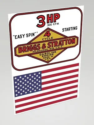 $4.99 • Buy Briggs & Stratton 3 Hp Engine Decal & American Flag Decal