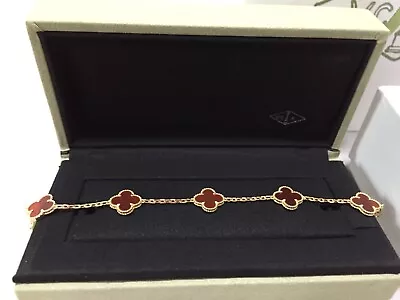 Authentic Van Cleef & Arpels 18k Yellow Gold Carnelian Vintage Alhambra Bracelet • $1050