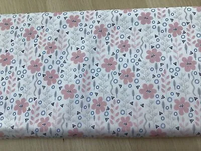 CLEARANCE Bolt End 30cm X 110cm 100% Cotton Fabric Meadow Lane White Pink Grey • £1.75