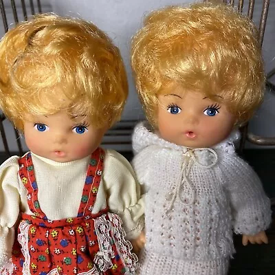 Vintage Baby Doll Lot  Rubber & Plastic 10” TWINS Golden Curly Hair Dolls X2 • $12
