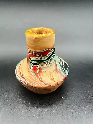 Vintage Nemadji Pottery Hand Made Native Clay Swirl Bud Vase 3.5  Inch Tall USA • $16.53