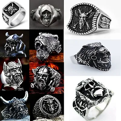 Men's Viking Warrior Hunter Gladiator Pirate Ring Stainless Steel Biker Axe Ring • $11.98