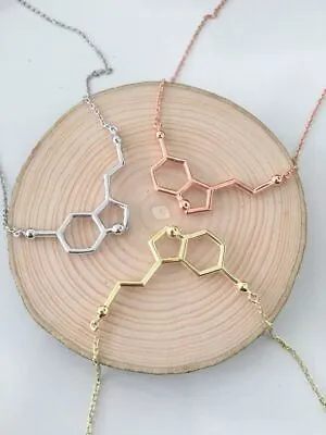 Serotonin Molecule Pendants Necklace - Silver Gold Color Chemistry Long Jewelry • $10.85