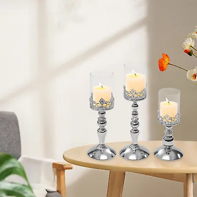 $46.12 • Buy 3Pcs Candle Holder Tealight Table Centerpiece Candlestick Wedding W/Glass Cover