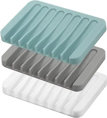 Silicone Soap Dish With Drain 3 Pcs Bar Soap Holder For Shower/Bathroom • $6.20