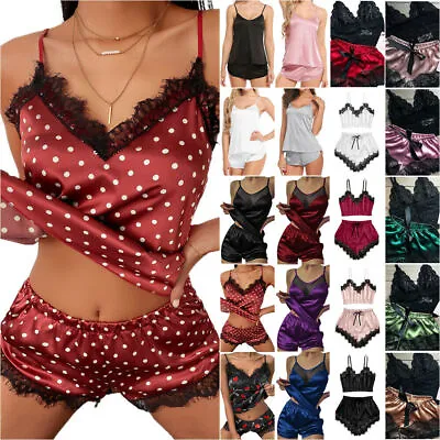 £8.69 • Buy Womens Sexy Satin Silk Cami Vest Shorts Pyjamas Set Ladies Lingerie Nightwear