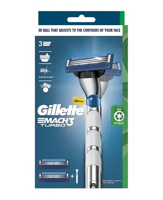 New Gillette Mach3 Turbo Razor With Blades Refill 2 Pack • $14.99