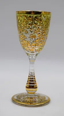 Moser Hand Blown Wine Glass Gilded Gold W/Enamel Flowers Circa 1900 • $275