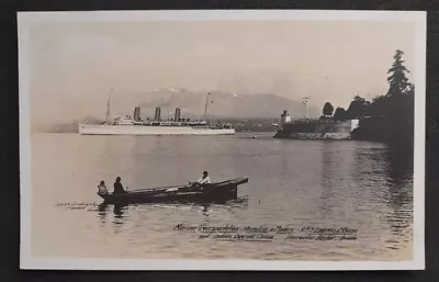 Canadian Pacific Empress Of Russia & Dug Out Canoe Postcard-Noted 1923 Hong Kong • £1.80