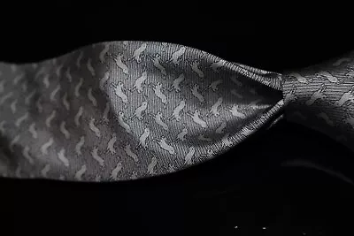 NWT Dunhill London Made In Italy Grey Jumping Rabbit Whimsical Ribbed Silk Tie  • $10.50