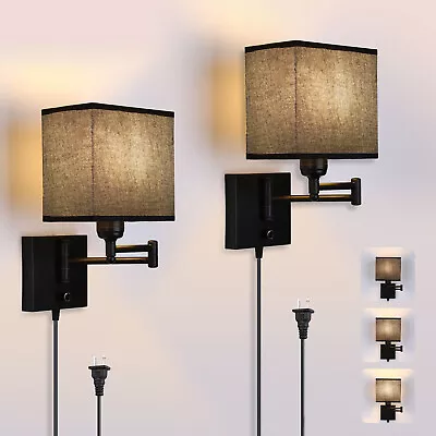 Lightess Plug In Wall Sconce Swing Arm Wall Lamp With Plug In Cord Set Of 2 Dim • $37.85